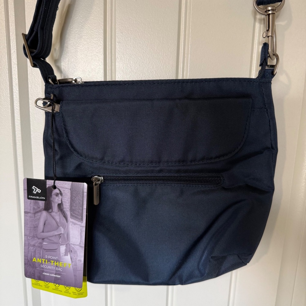 Travelon Anti-Theft Crossbody Bag Women Navy Blue NEW RFID Classic Collection - Picture 2 of 8